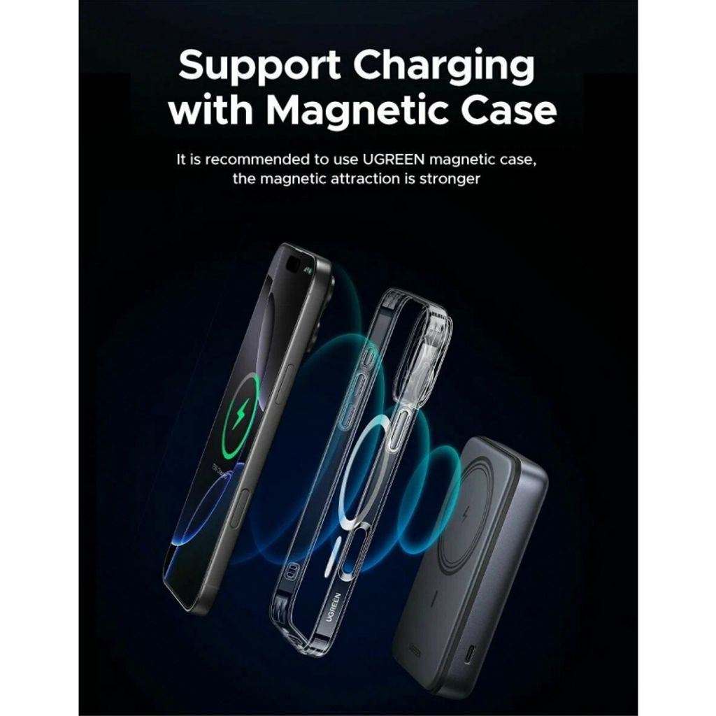 UGREEN PB562 magneettinen virtalähde 10 000 mAh – 20 W, musta