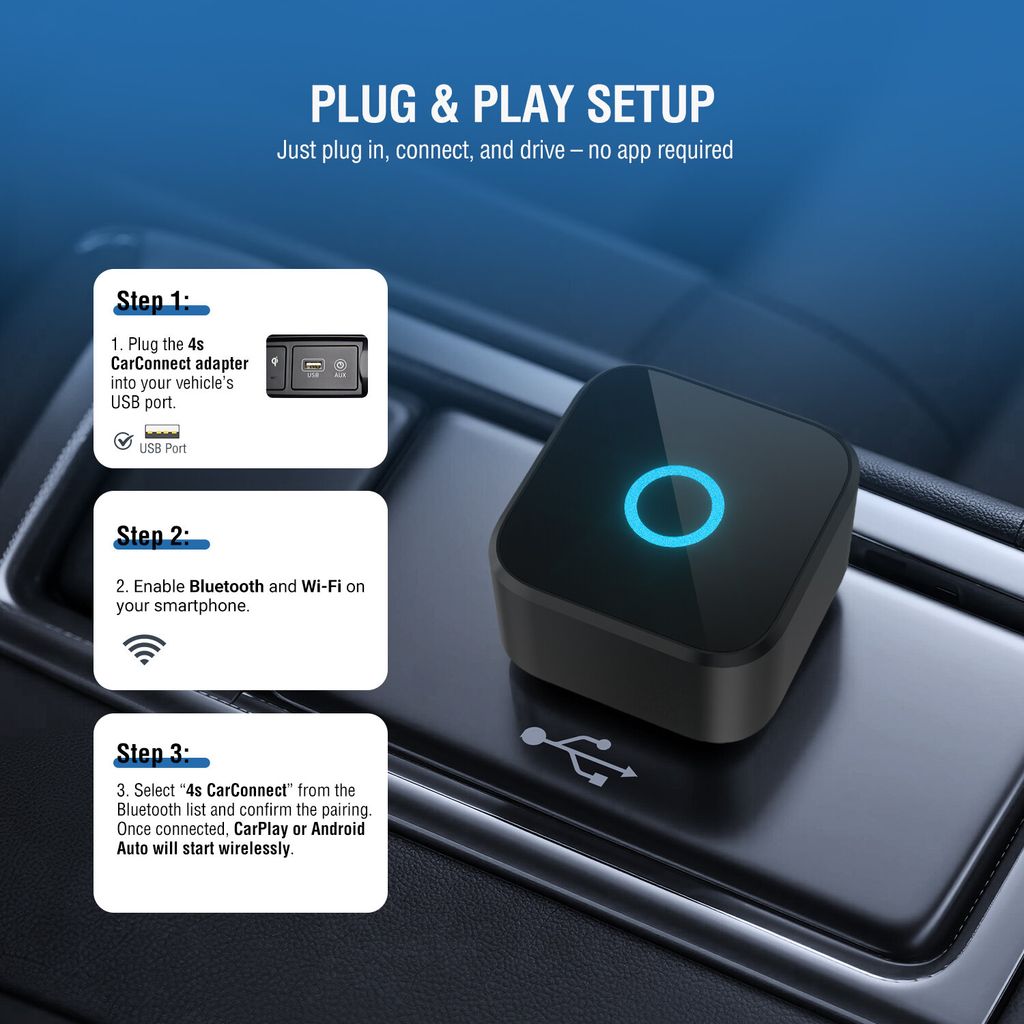 4Smarts trådløs CarPlay / Android Auto-adapter - svart