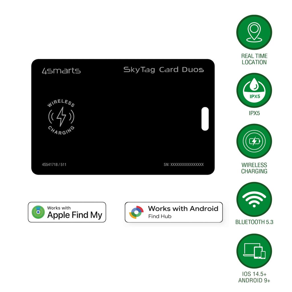 4Smarts SkyTag Card Duos ReCharge Bluetooth-paikannin – musta