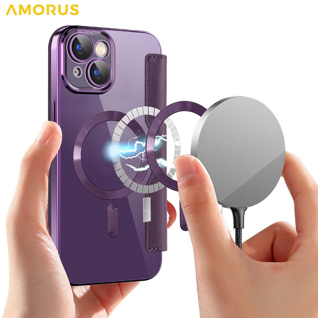 AMORUS iPhone 15 Fodral med MagSafe - Mörklila