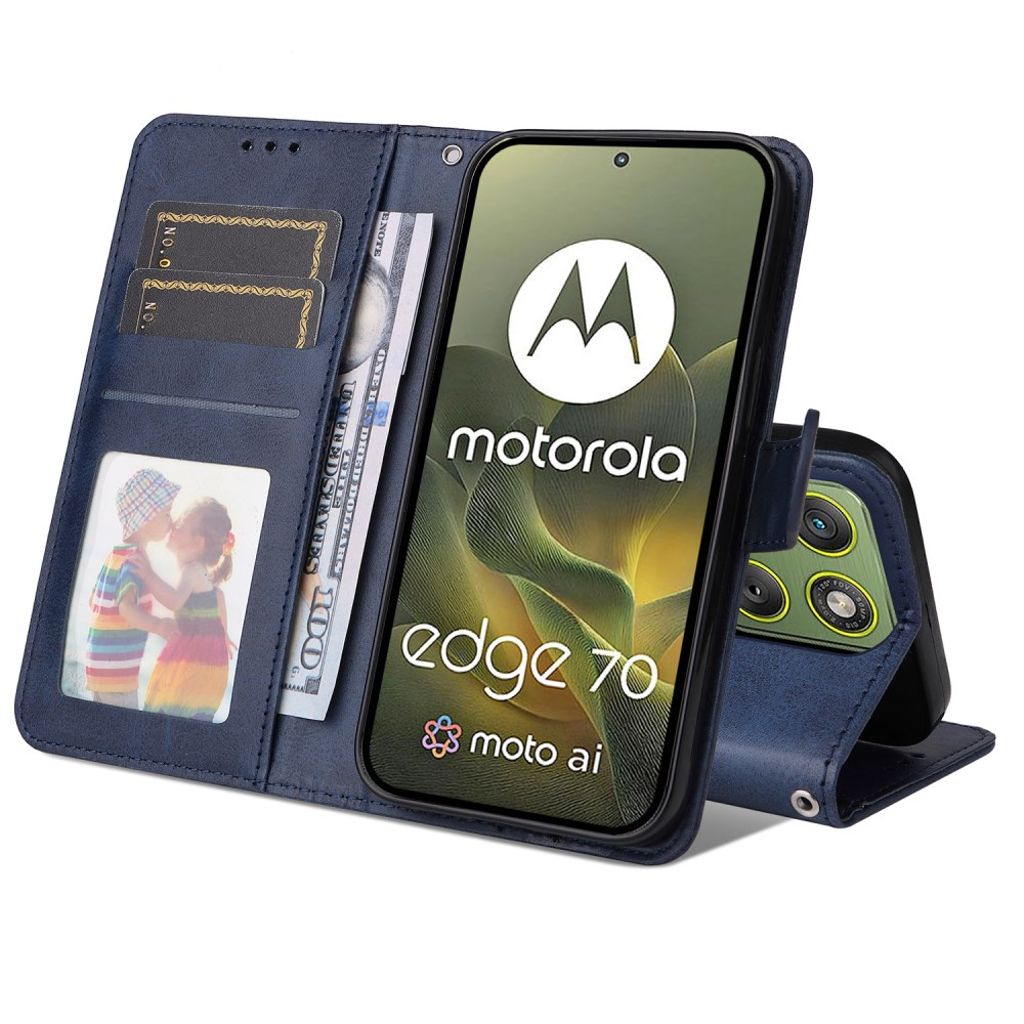 Motorola Edge 70 5G Plånboksfodral PU-läder Stativ Kortfack - Blå