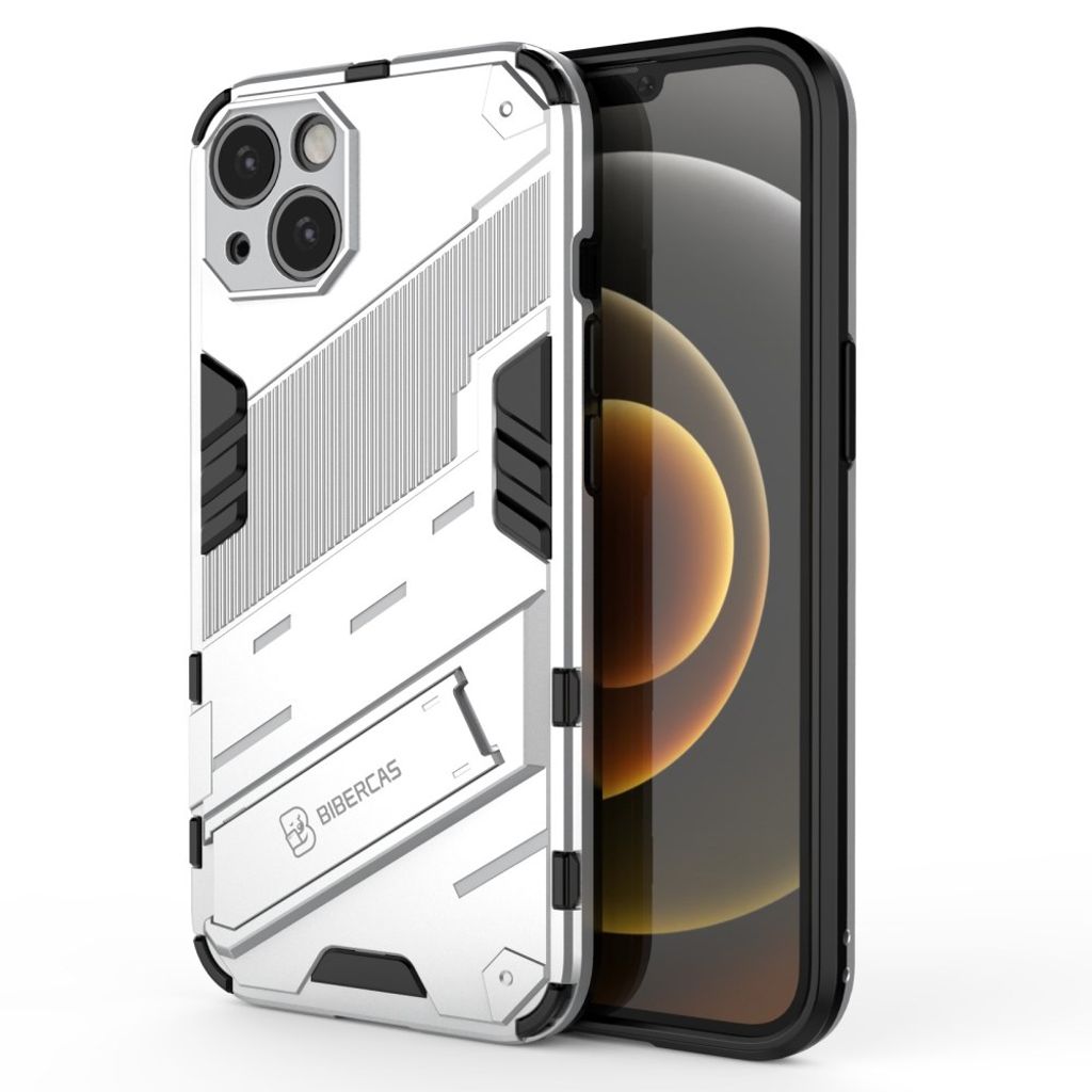iPhone 13 Case Stand Dual Layer PC+TPU Shockproof - White