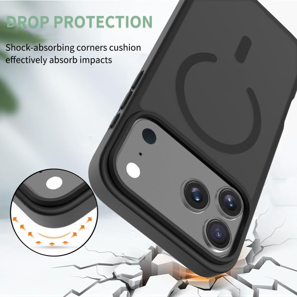 iPhone 18 Pro Max/17 Pro Max-deksel MagSafe-kompatibelt støtsikkert – svart