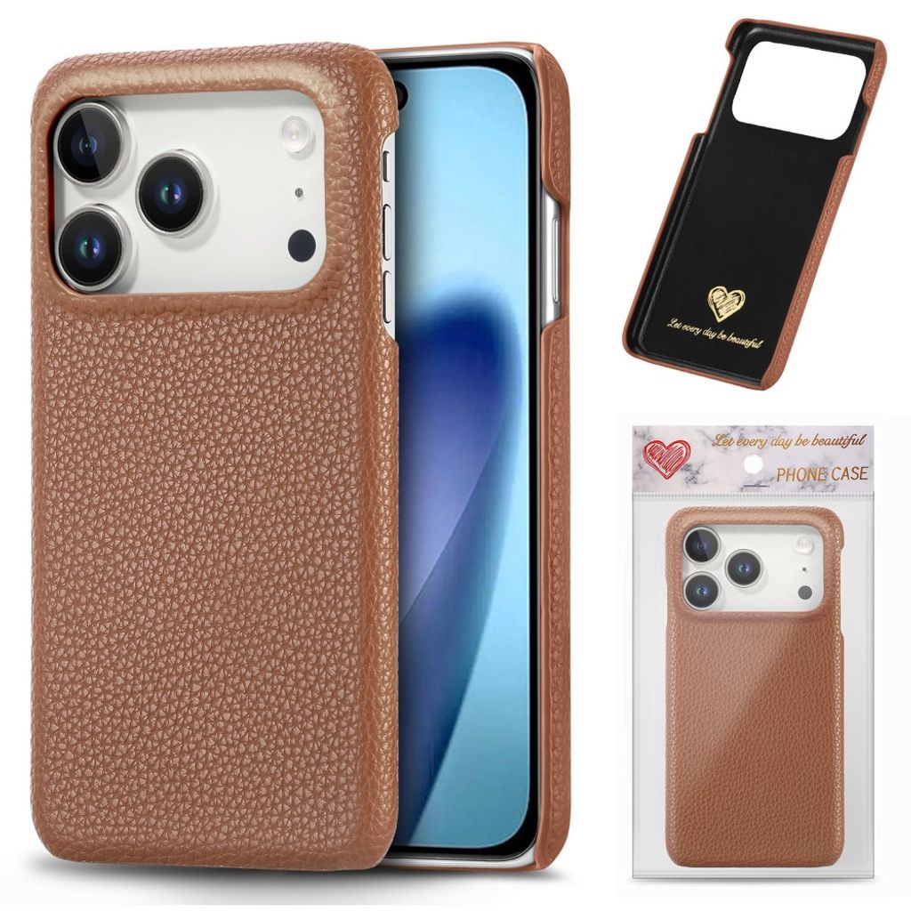 iPhone 17 Pro Max Deksel PU-lær Litchi-struktur - Brun