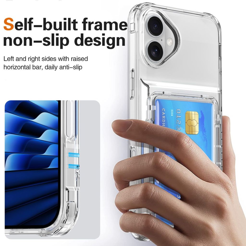 iPhone 17 Skal med stativ och kortfack – Transparent svart