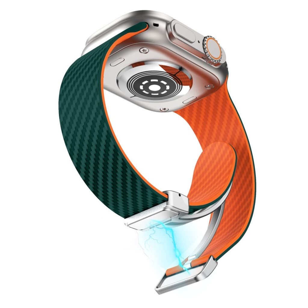 Apple Watch 42 / 41/ 40 / 38mm Klockarmband kolfibertextur - Turkos/Orange