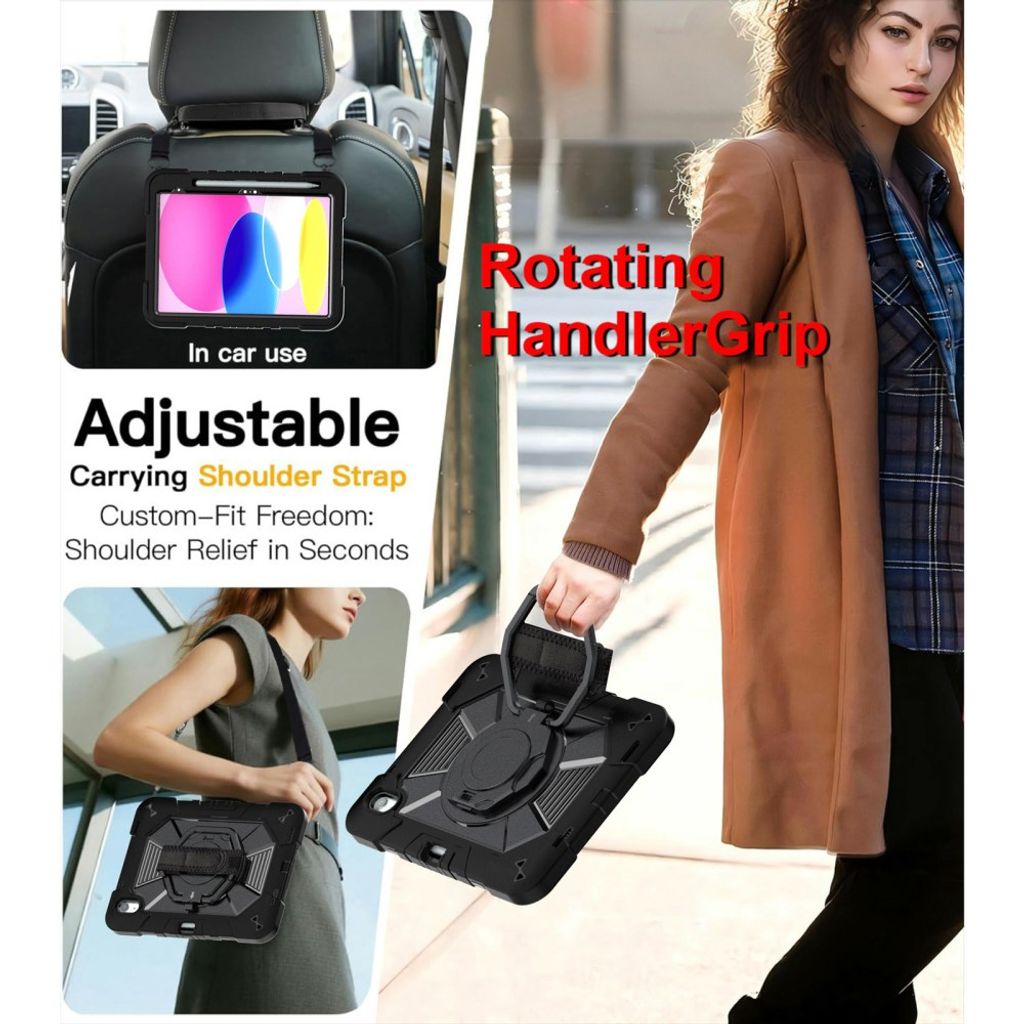 iPad A16 11" 2025/10.9" 2024 Cover med standfunktion / skulderrem / holder til styluspen - Sort