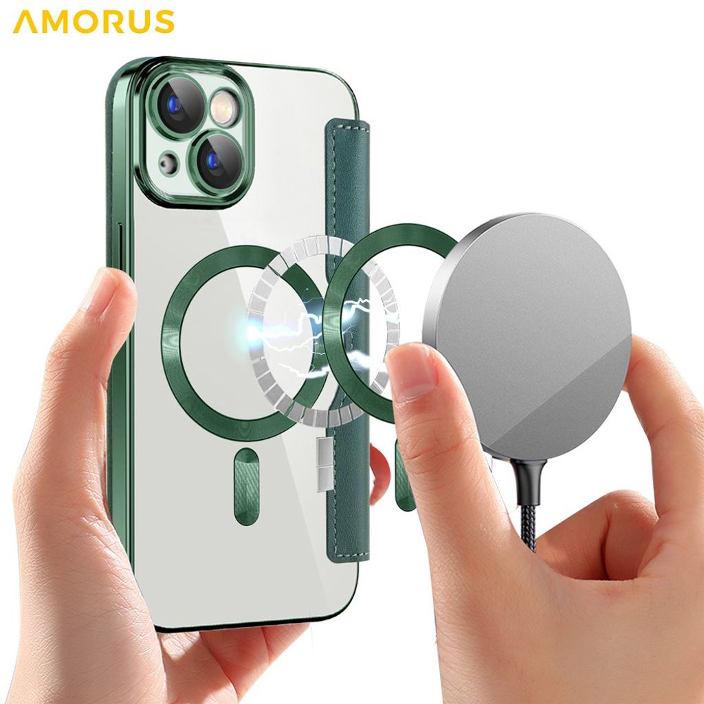 AMORUS iPhone 14 MagSafe Kortholder Pungetui – Mørkegrøn