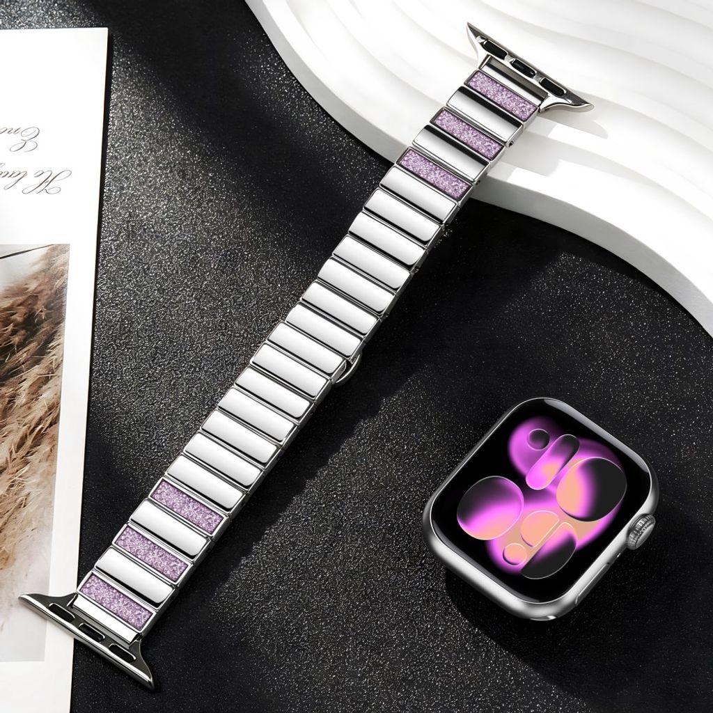 Apple Watch 42/41/40/38mm Klockarmband i rostfritt stål med glitter - Rosa