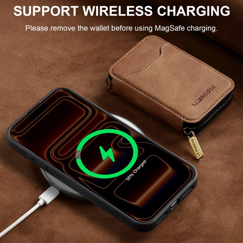 LC.IMEEKE iPhone 18 Pro Max/17 Pro Max MagSafe-kuori lompakolla - Ruskea