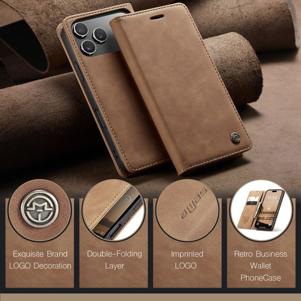 CASEME iPhone 17 Pro Max Lommeboketui med Kortspor - Brun
