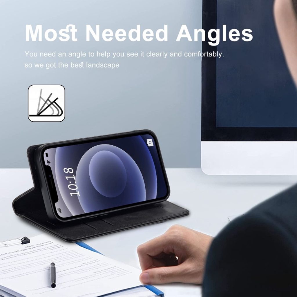 LC.IMEEKE iPhone 12 Mini Wallet Cover - Black