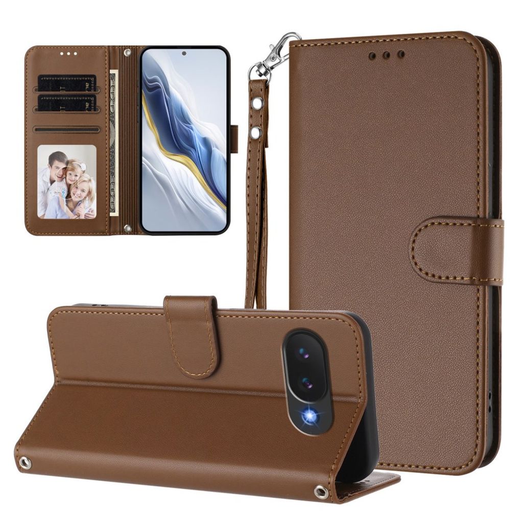 Google Pixel 10a Plånboksfodral med Stativ och Handledsrem - Brun