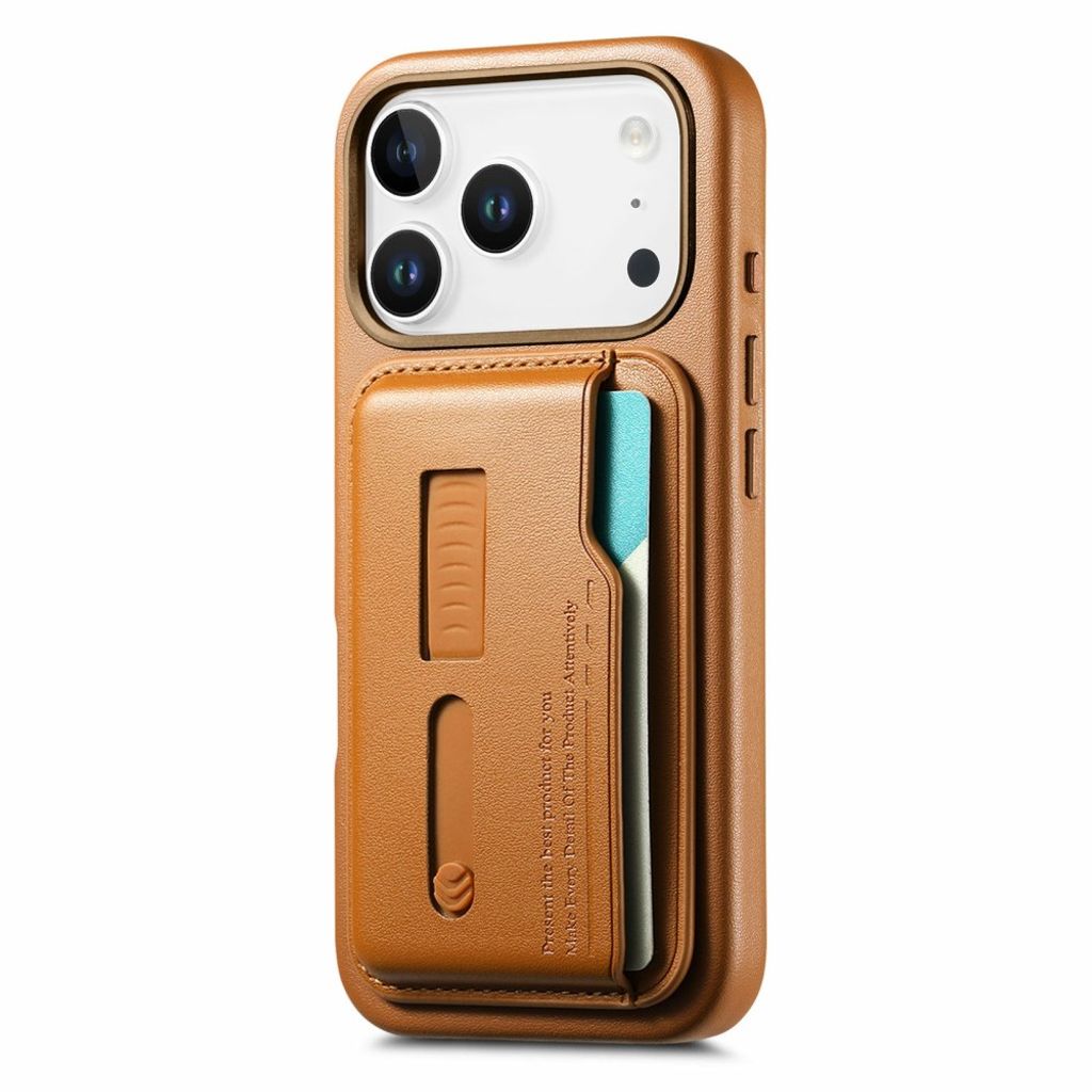 iPhone 18 Pro Max/17 Pro Max Magsafe-deksel med avtakbar kortholder og fingerstropp – brun