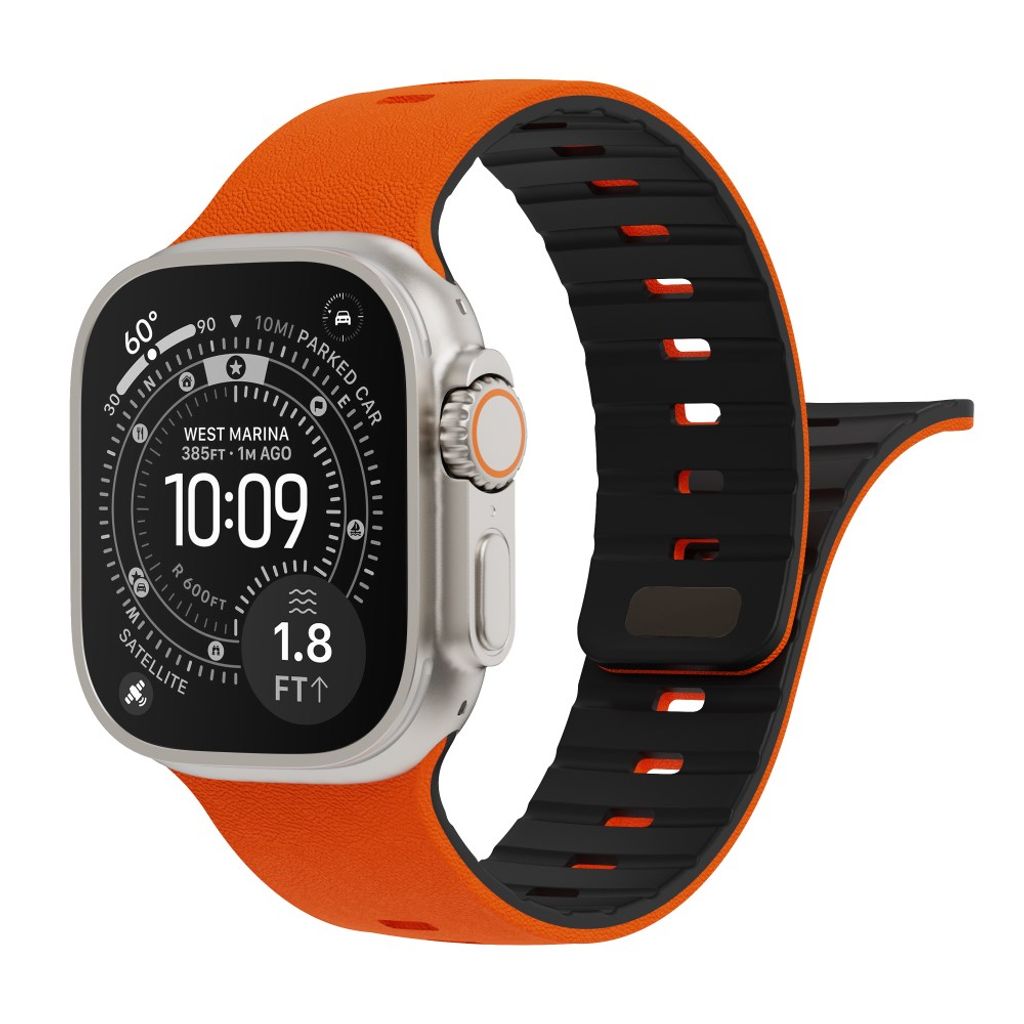 Apple Watch 42/41/40/38mm Klockarmband i texturerat silikon - Orange/Svart