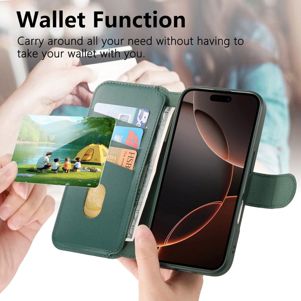 CASENEO iPhone 16 Pro Max Magnetic Wallet Cover RFID Blocking – Green