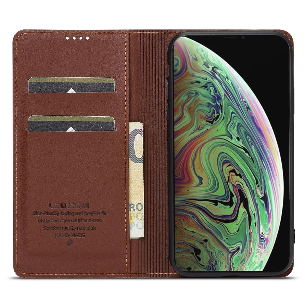LC.IMEEKE iPhone XS Max Pungetui med Kortholder og Stativ – Brun