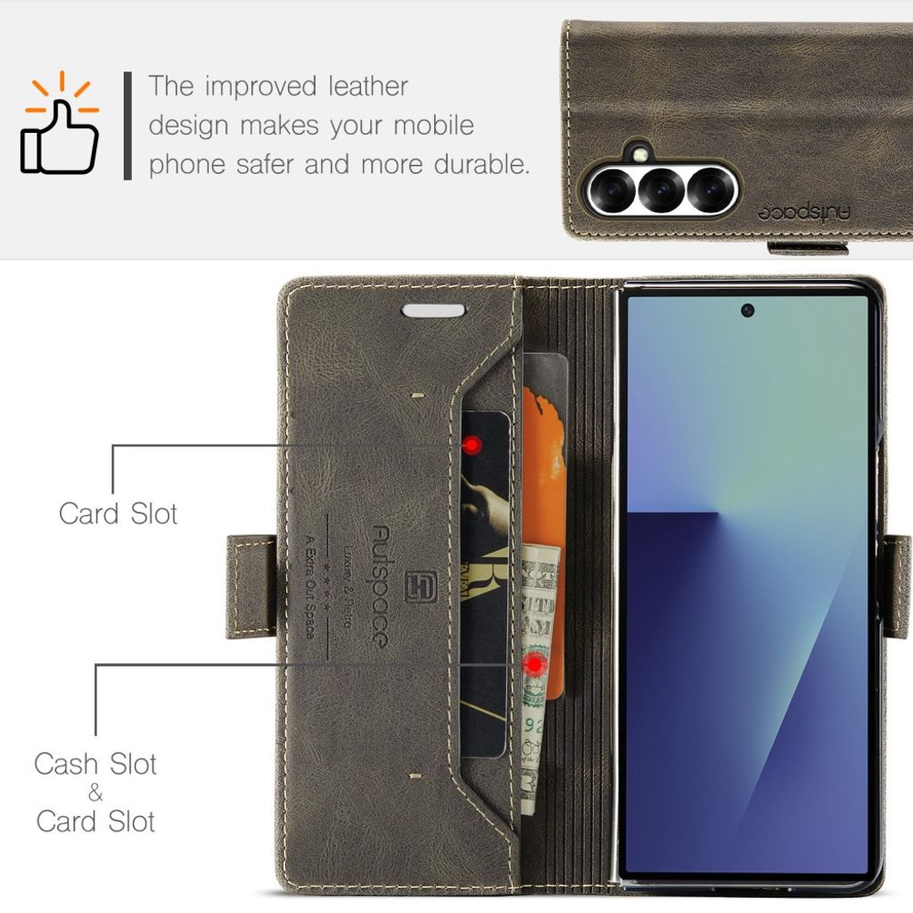 AUTSPACE Samsung Galaxy Z Fold8 Ultra Flip Cover med RFID blokering - Mørkebrun