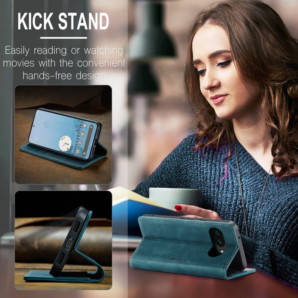 CASEME Google Pixel 10a Flip Cover PU Læder Kortholder/Stativ - Blå