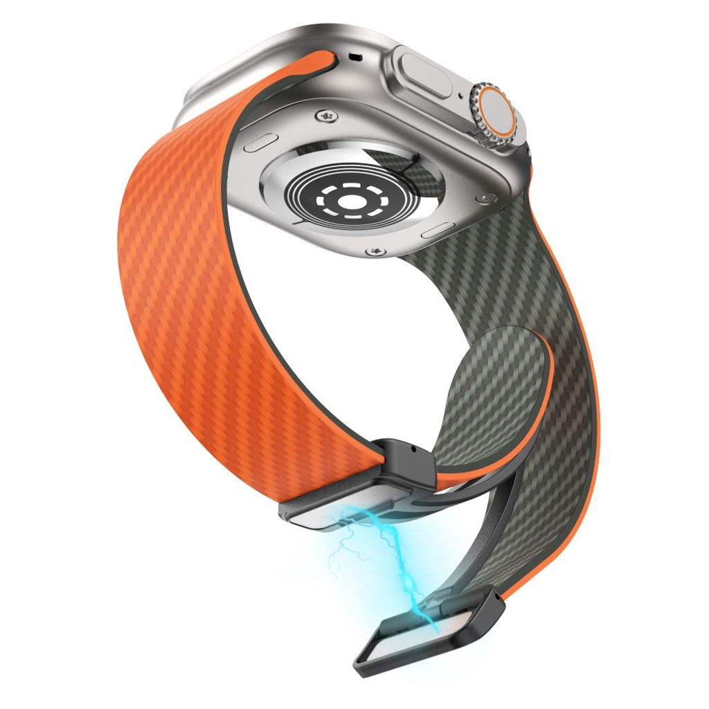 Apple Watch 49 / 46 / 44 / 42mm Klockarmband kolfibertextur - Orange/Grön