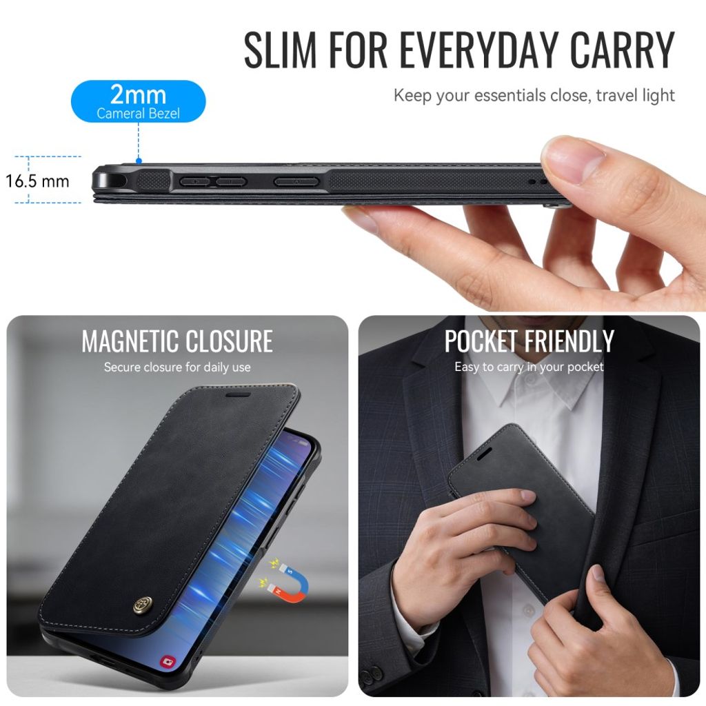 CASEME 053 Samsung Galaxy A17/A16/A26 Lompakkokotelo MagSafe RFID-estävä - Musta