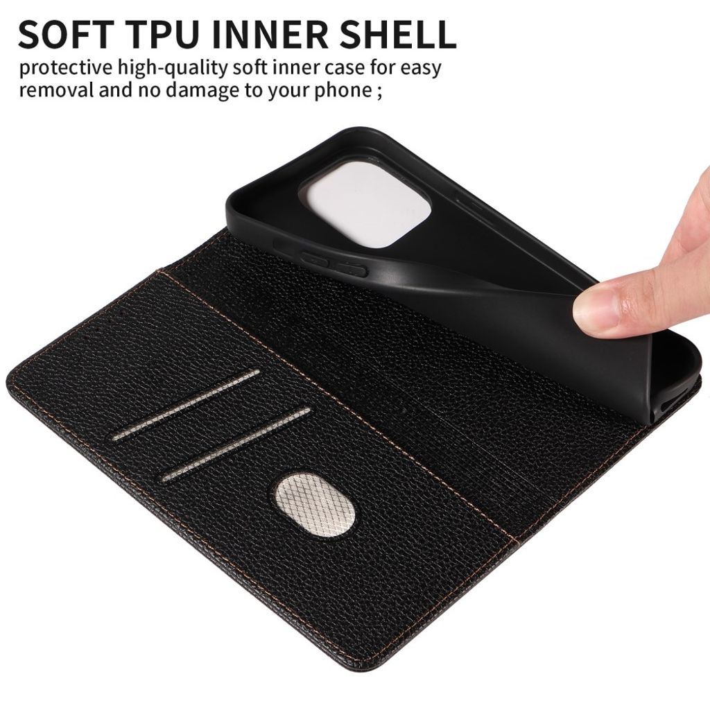 iPhone 14 Pro Max Wallet Cover RFID Blocking Magnetic - Black