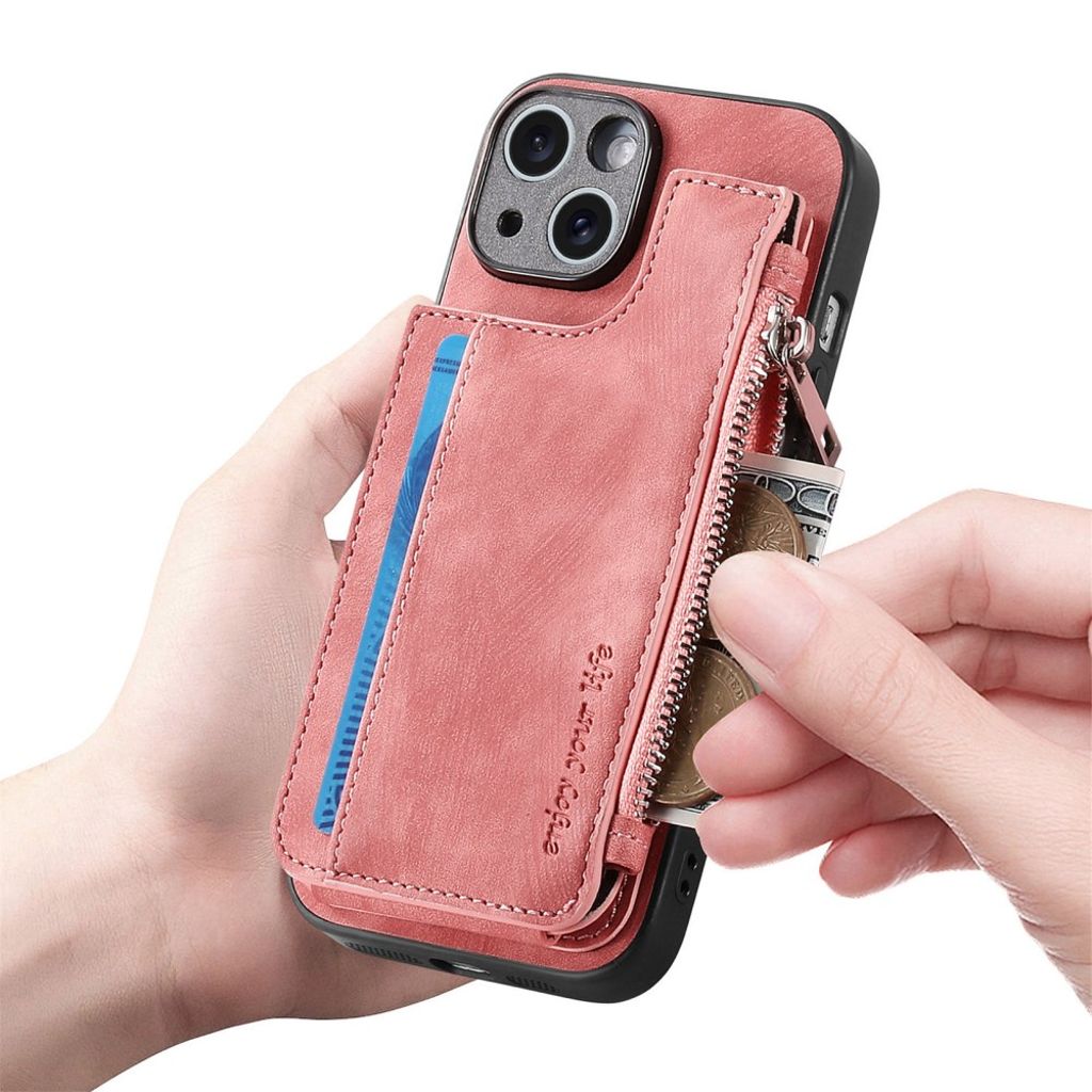 iPhone 14 Pungcover med Kortholder og Stativ - Lyserød