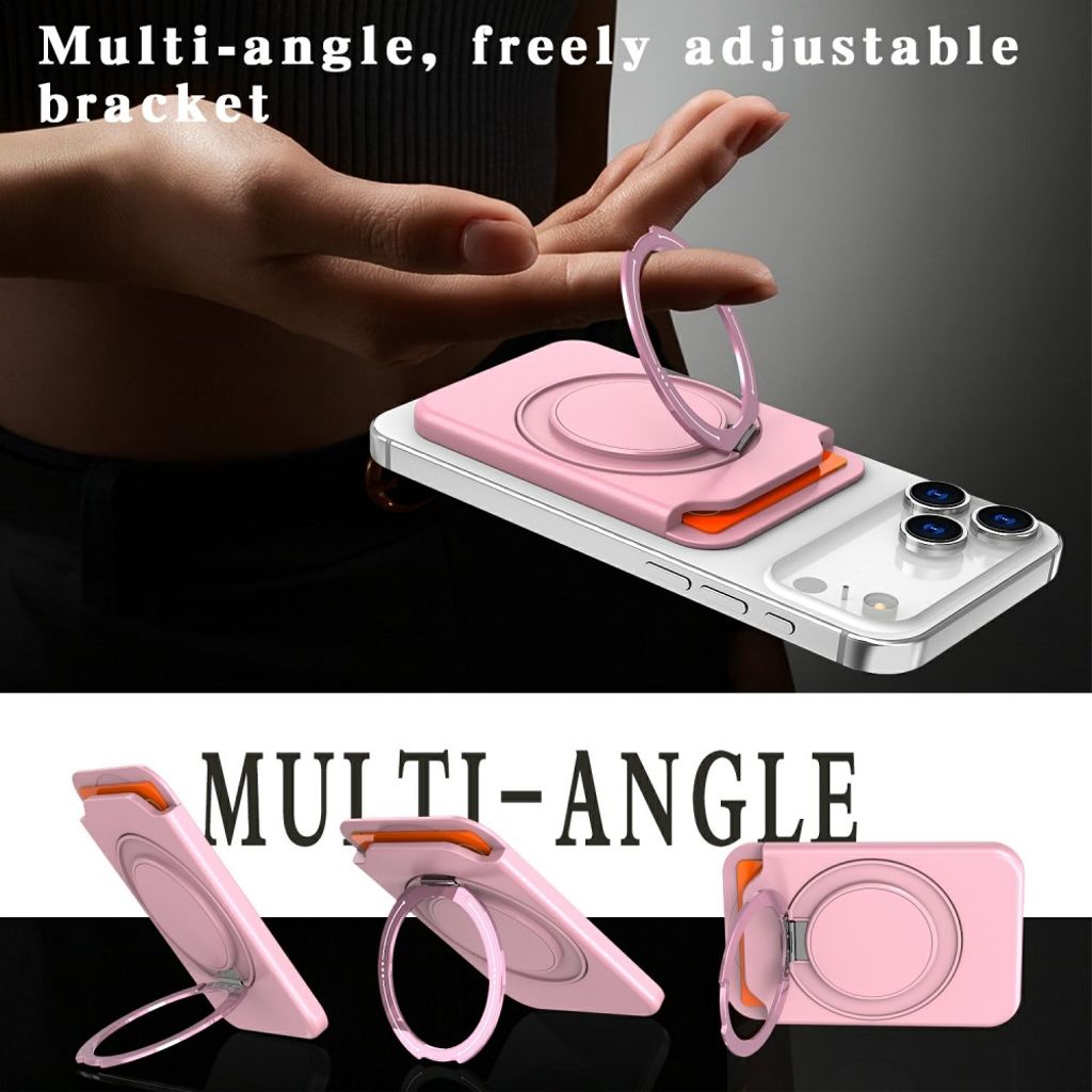 Magnetisk kortholder til mobiltelefon med ringstativ - rosa