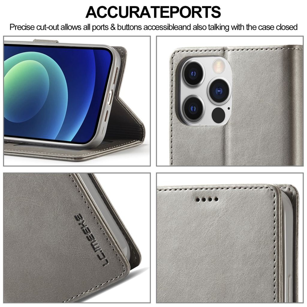 LC.IMEEKE iPhone 15 Pro Max Wallet Cover - Grey