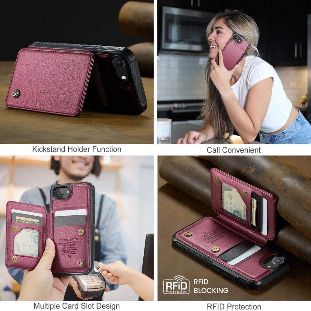 CASEME C22 Wallet Case with RFID Blocking for iPhone 16e – Red