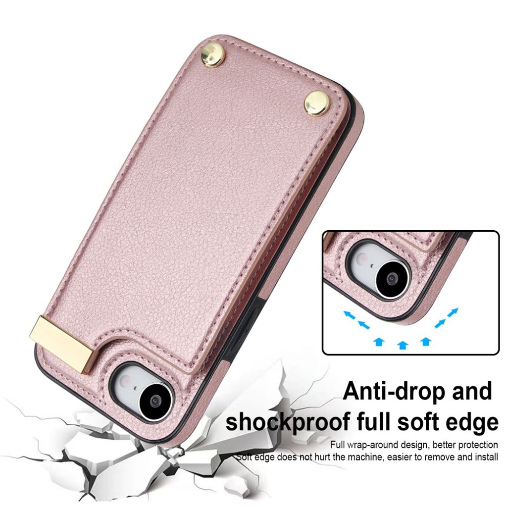 iPhone 16e Case with Card Holder - Rose Gold