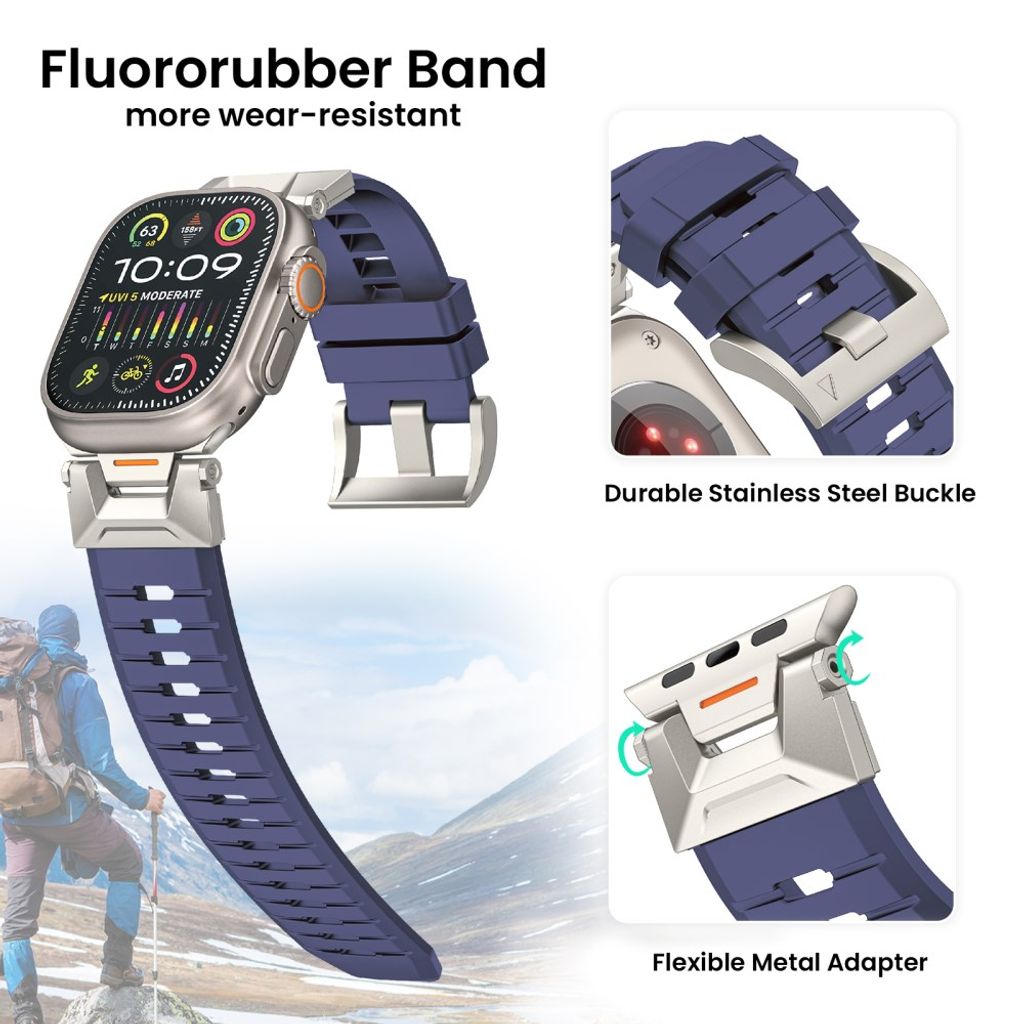 AHASTYLE WE30 Apple Watch 49/46/44/42mm Klockarmband i Fluorgummi - Blå