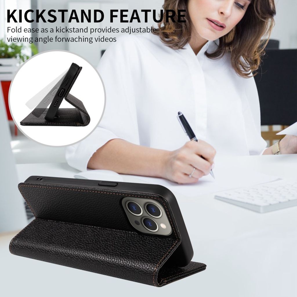 iPhone 14 Pro Max Wallet Cover RFID Blocking Magnetic - Black