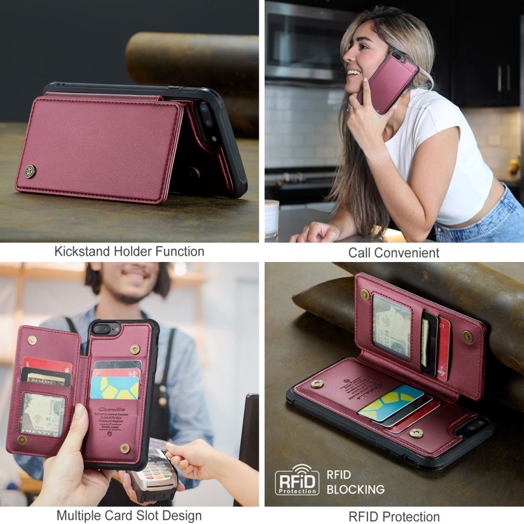 CASEME iPhone 6 Plus/6s Plus/7 Plus/8 Plus Cover med 5 Kortplads - Rød