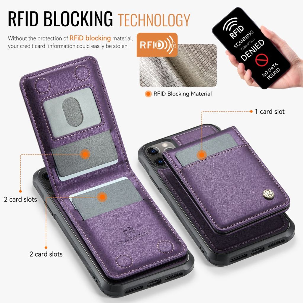 JEEHOOD iPhone 11 Pro Max Lompakkokuori MagSafe RFID – Violetti
