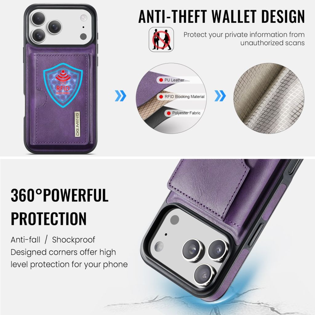 DG.MING iPhone 18 Pro Max/17 Pro Max Deksel med Magnetisk Lommebok - Lilla