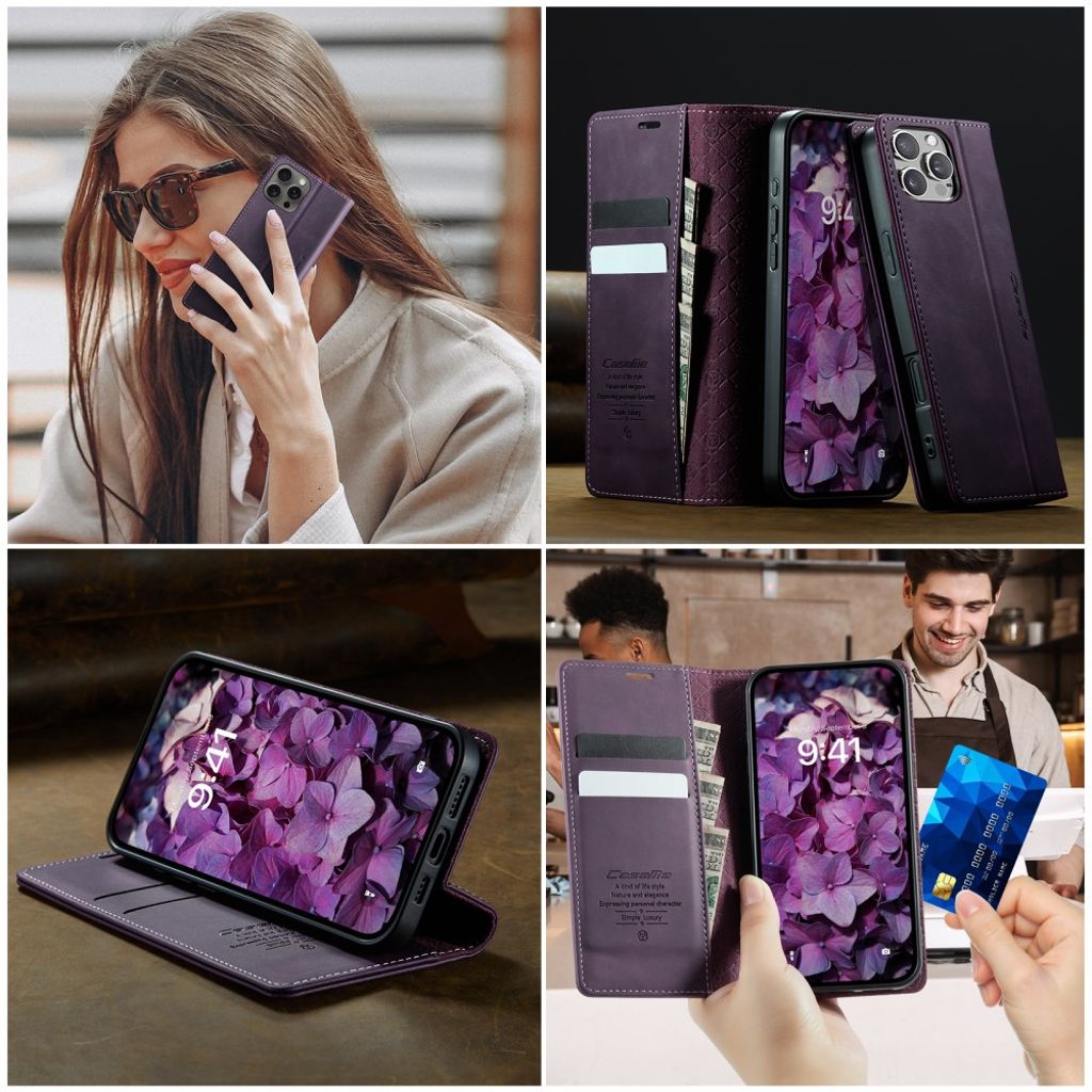 CASEME iPhone 16 Pro Max Wallet Cover RFID Blocking Stand – Purple