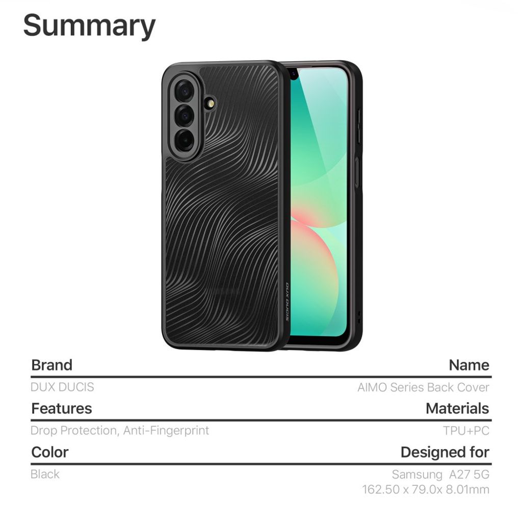 DUX DUCIS Samsung Galaxy A27 5G Kuori Aimo Series Pudotuksenkestävä - Musta