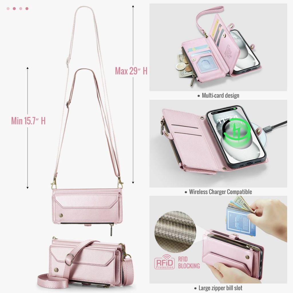 CASEME iPhone 15 Wallet Cover RFID Blocking Stand - Pink