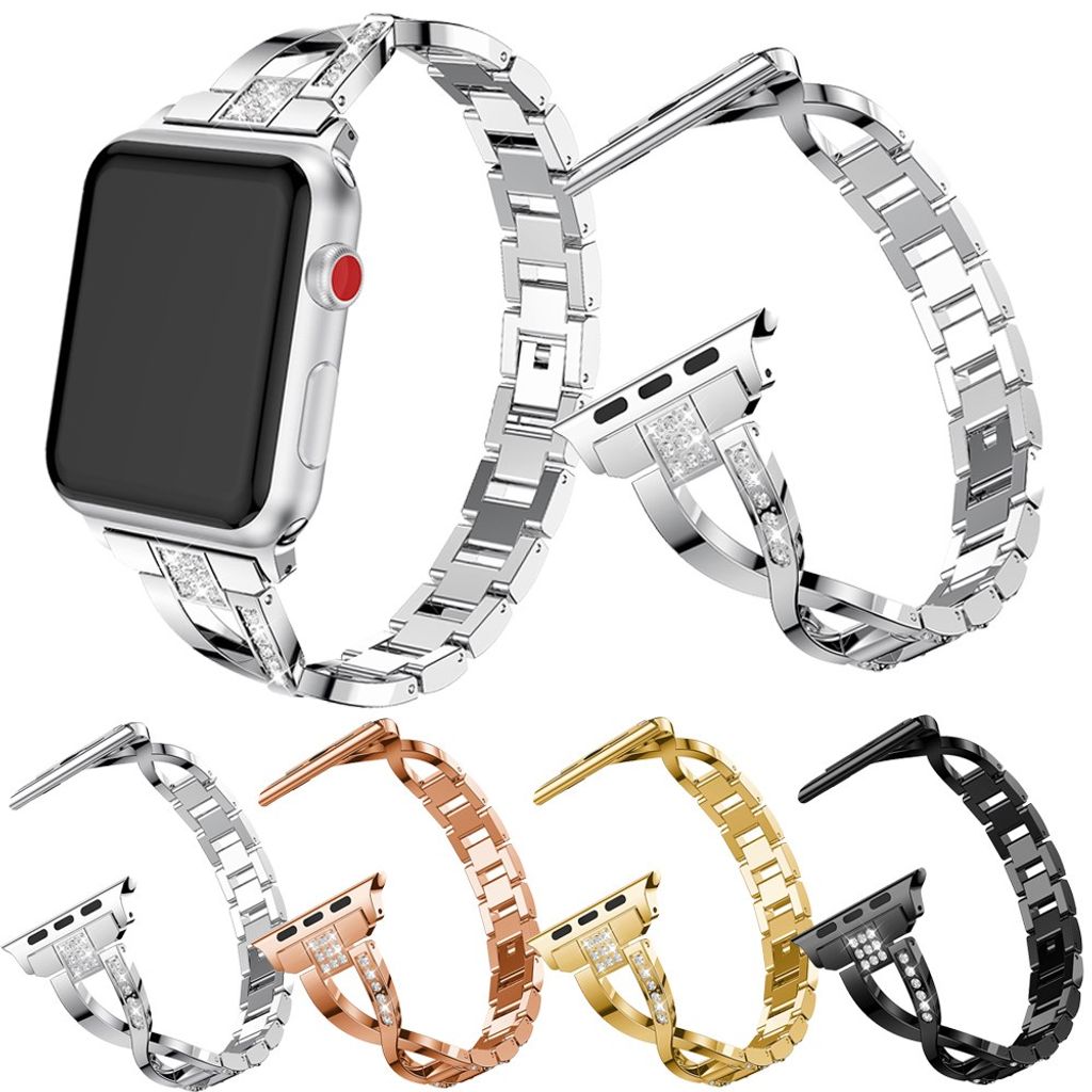Apple Watch 38/40/41/42 mm urrem med rhinsten – sølv