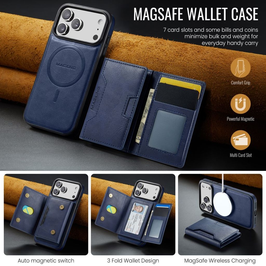 MAGKING iPhone 18 Pro Max/17 Pro Max MagSafe Kuori irrotettavalla lompakolla - Sininen