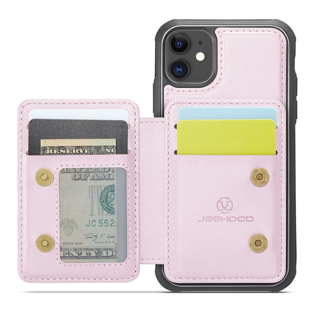 JEEHOOD iPhone 11 Lompakkokuori irrotettavalla kortin haltijalla – Vaaleanpunainen