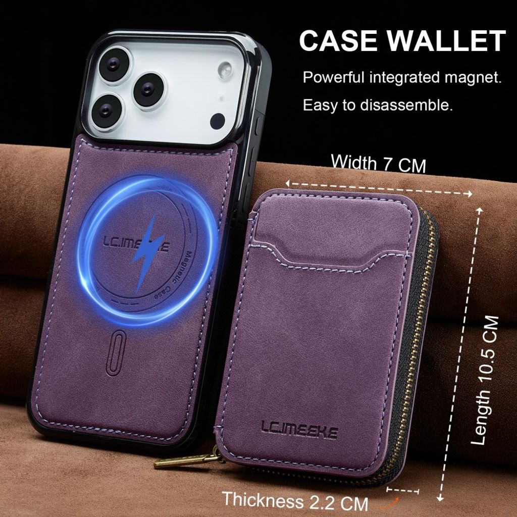 LC.IMEEKE iPhone 18 Pro Max/17 Pro Max MagSafe-kuori lompakolla - Violetti