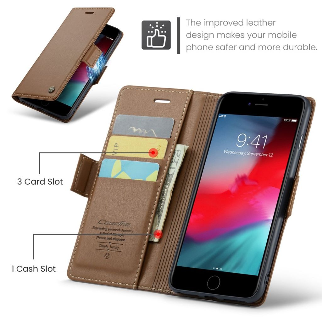 CASEME iPhone 6 Plus/6s Plus/7 Plus/8 Plus Fodral med Kortfack - Brun
