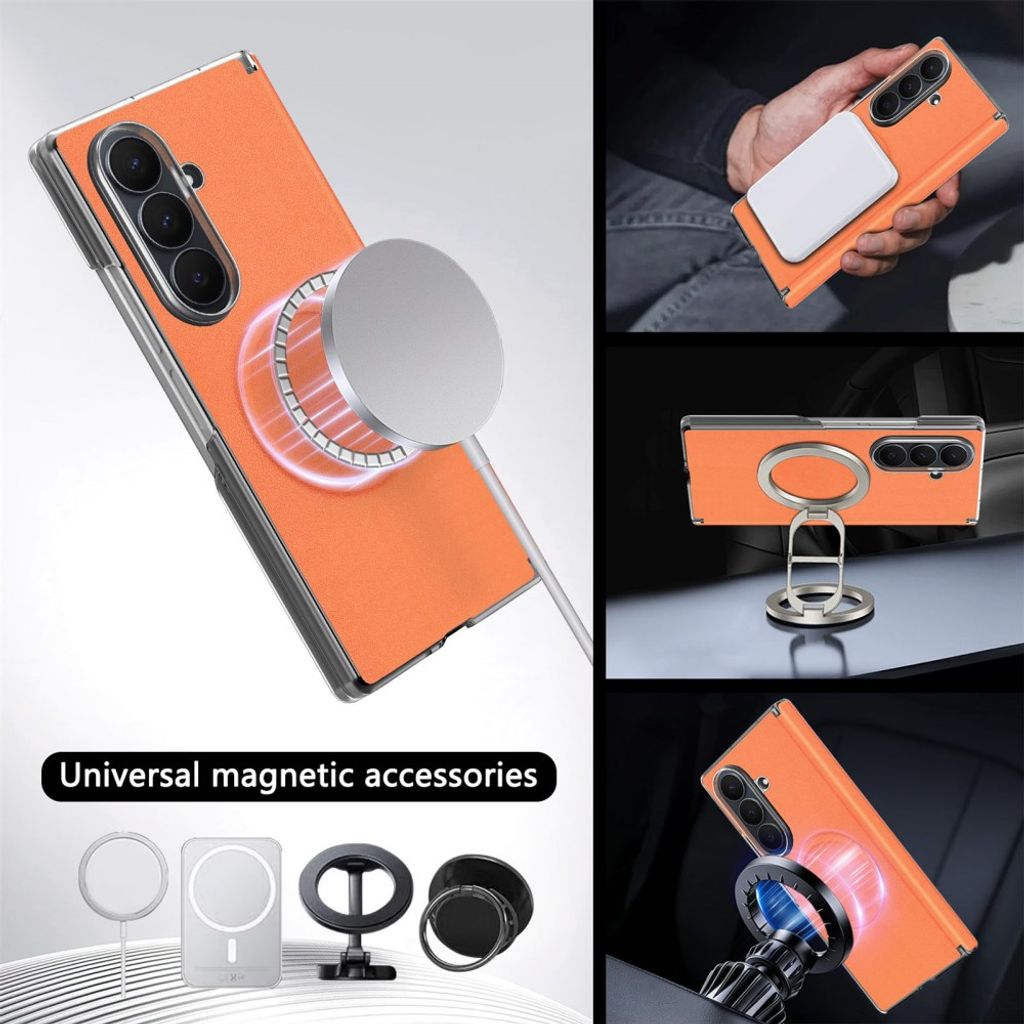 Samsung Galaxy Z Fold8 Ultra MagSafe Kuori PU-nahkaa - Oranssi