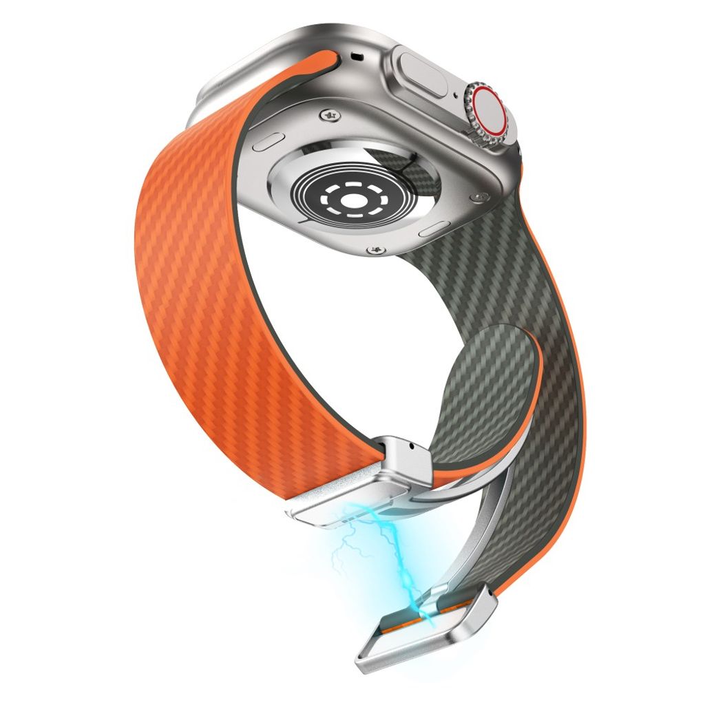 Apple Watch 42 / 41/ 40 / 38mm Klockarmband kolfibertextur - Orange/Grön