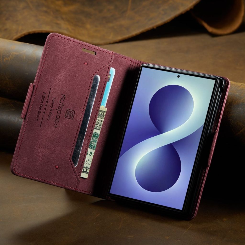 AUTSPACE Samsung Galaxy Z Fold8 Flip Cover i PU-læder med RFID-blokering - Rød