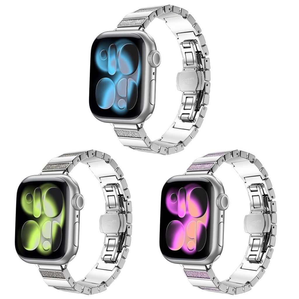 Apple Watch 42/41/40/38mm Klockarmband i rostfritt stål med glitter - Rosa