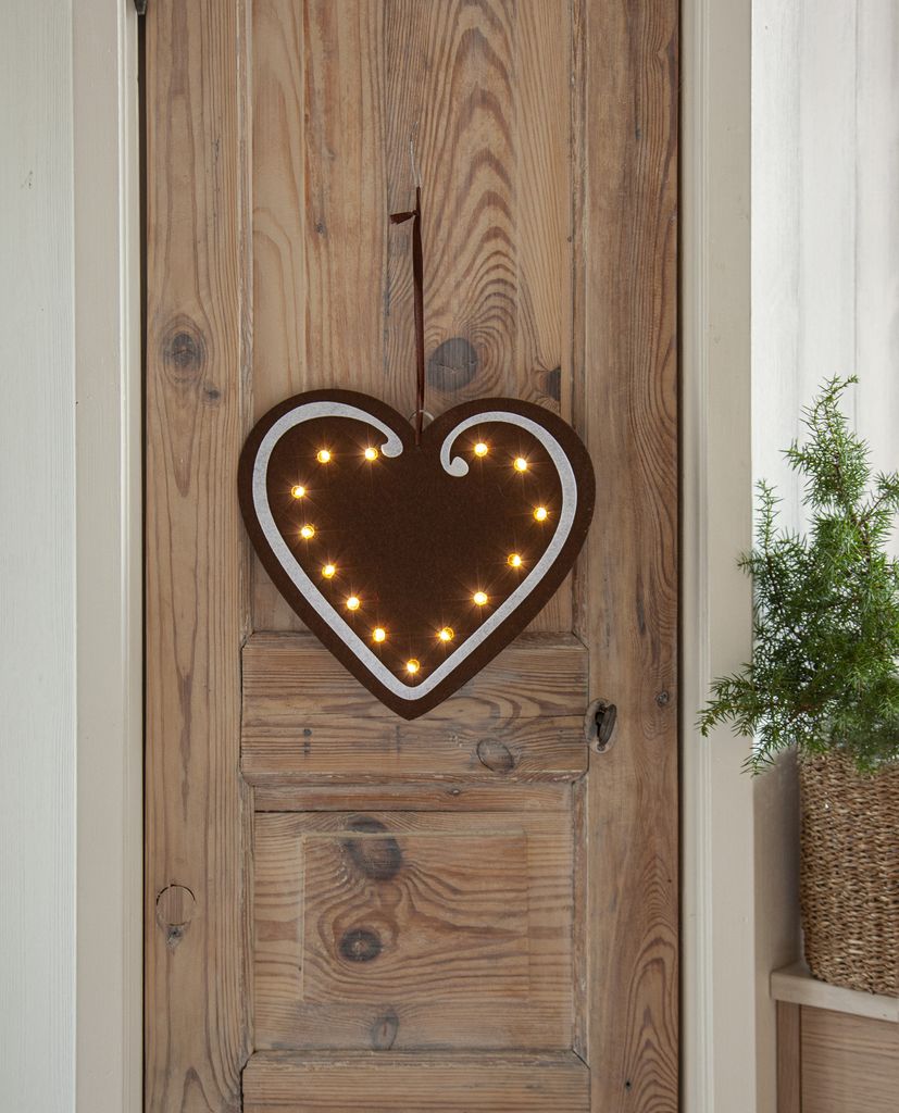 Hengende dekorasjon MERRY – LED Pepperkakehjerte med innebygd timer