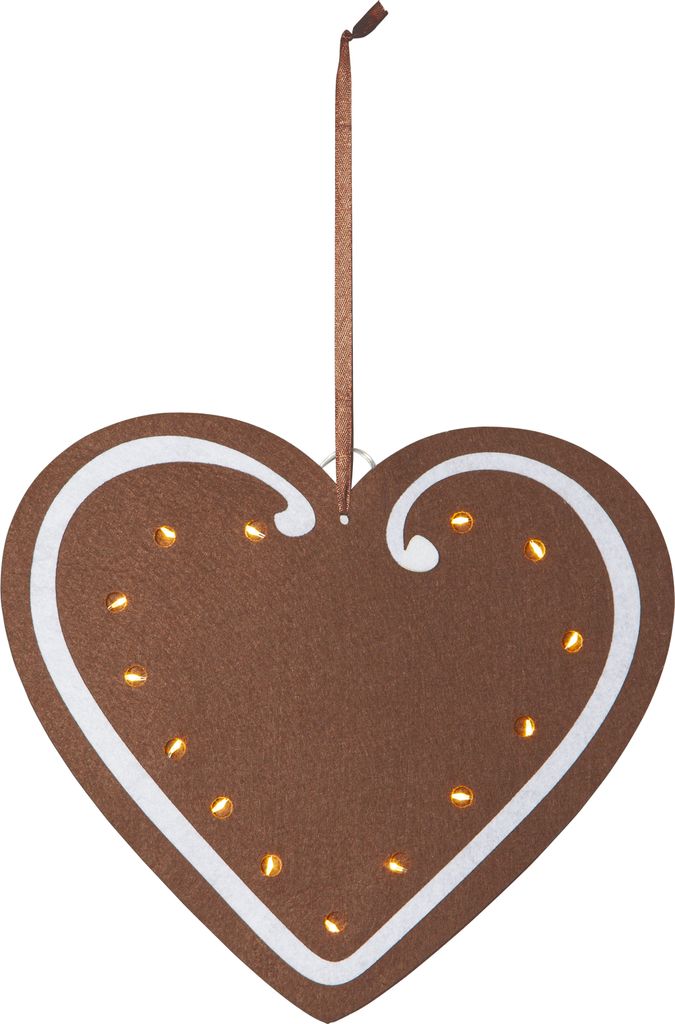 Hengende dekorasjon MERRY – LED Pepperkakehjerte med innebygd timer